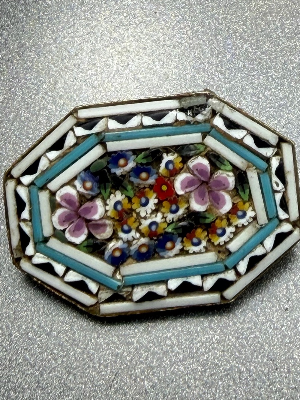Octagon Micro-Mosaic Floral Brooch in Turquoise #mo165